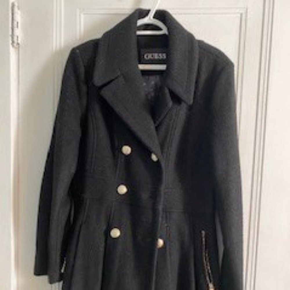 NWT Guess Double Breast Black Coat